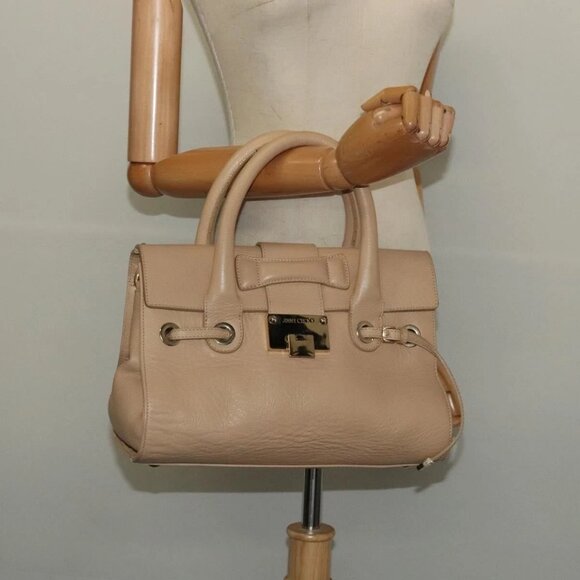 Jimmy Choo Hand Bag Leather Beige Gold Auth bs28764 - Picture 3 of 16